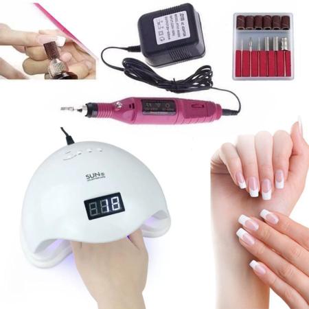 Imagem de Kit Cabine Estufa Led Uv Secadora Unha Gel Com Timer + Lixa Lixadeira Elétrica Portátil Unha Bivolt Motor Manicure