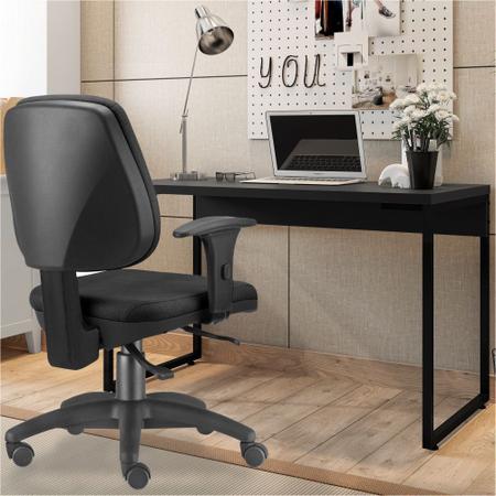 Imagem de Kit Cadeira Escritório Job e Mesa Escrivaninha Industrial Soft Preto Fosco - Lyam Decor