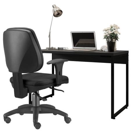 Imagem de Kit Cadeira Escritório Job e Mesa Escrivaninha Industrial Soft Preto Fosco - Lyam Decor