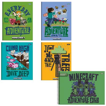 Kit 2 Cadernos Espiral Minecraft + Caderno Desenho Minecraft