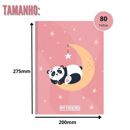 Kit Caderno Urso Panda Brochura 80 Folhas e Desenho 60 Folhas Capa