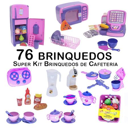 Imagem de Kit Café Infantil Registradora Geladeira Microondas  76pç