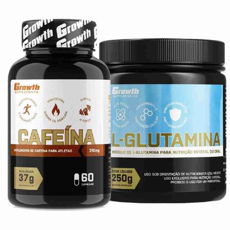 Imagem de Kit Cafeina 210mg 60 Caps + Glutamina Pura 250g Growth
