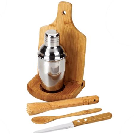 Imagem de Kit Caipirinha Em Bambu 6 peças Coqueteleira Inox 350 ml Welf