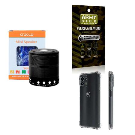 Imagem de Kit Caixa de Som Bluetooth + Capinha Motorola Edge20 Pro + Película 3D