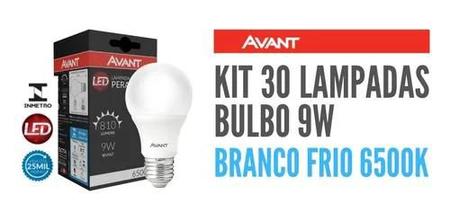 Imagem de Kit Caixa Pack 30 Lampada Bulbo 9w Branco Frio 6500k Avant
