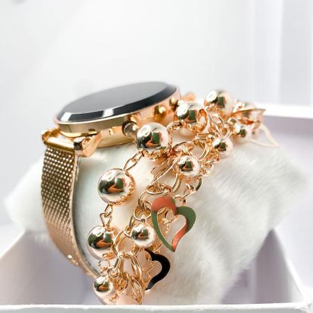 Imagem de Kit caixa relógio rose gold metal led digital redondo e pulseira feminina clássico
