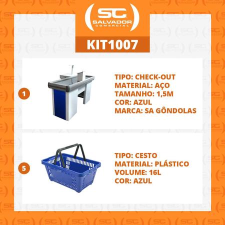 Imagem de KIT - Caixa Supermercado Empacotador Check-out 1,5m Recorte + 5 Cestos de Compras Azul