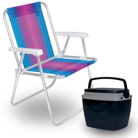 Kit Caixa Termica Preta Cooler Pequeno 6 L / 8 Latas + Cadeira de Praia Aluminio Mor Imagem de Kit Caixa Termica Preta Cooler Pequeno 6 L / 8 Latas + Cadeira de Praia Aluminio Mor