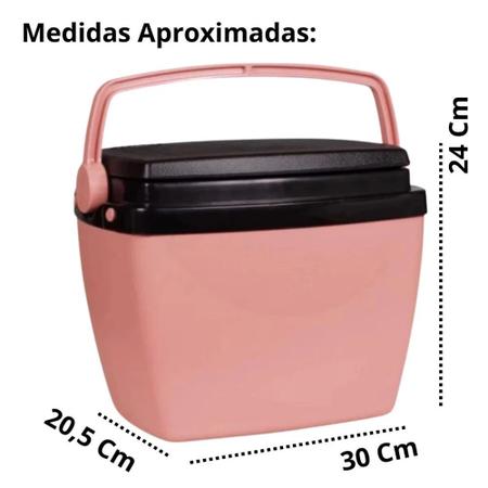 Imagem de Kit Caixa Termica Rosa Pessego Cooler 6 L / 8 Latas + Banqueta Dobravel Camping / Pesca
