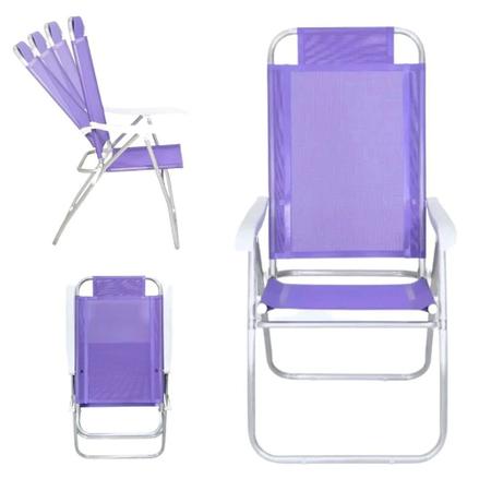 Imagem de Kit Caixa Termica Roxa Cooler 26 L + Cadeira de Praia Lilas Prosa 4 Posicoes