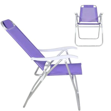 Imagem de Kit Caixa Termica Roxa Cooler 26 L + Cadeira de Praia Lilas Prosa 4 Posicoes