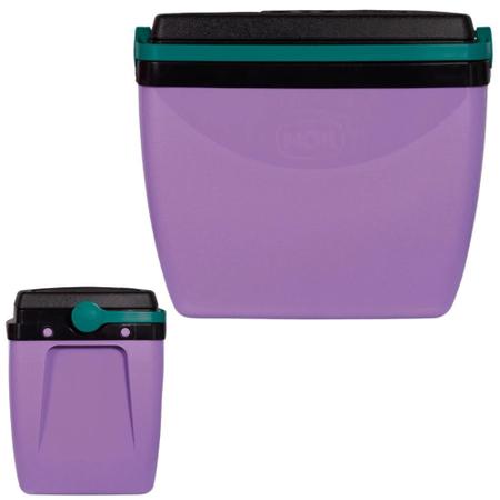 Imagem de Kit Caixa Termica Roxa Cooler 26 L + Cadeira de Praia Lilas Prosa 4 Posicoes