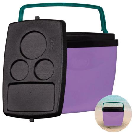 Kit Caixa Termica Roxa Cooler 26 L + Mesa Porta Copos + Cadeira de Praia 4 Posicoes Imagem de Kit Caixa Termica Roxa Cooler 26 L + Mesa Porta Copos + Cadeira de Praia 4 Posicoes