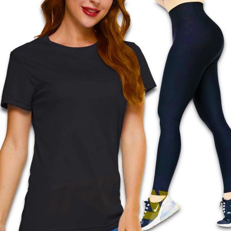 Kit Camiseta Academia Feminina Blusa Fitness Calça Legging Cós