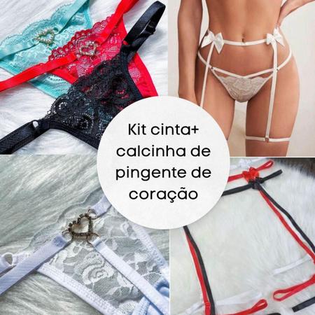 Imagem de Kit calcinha pingente de coração mais cinta liga lingerie roupa íntima
