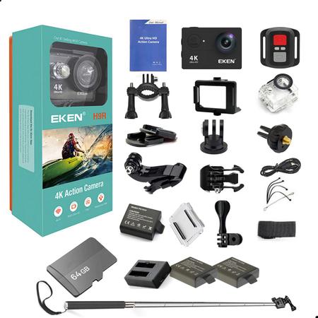 Imagem de Kit Câmera Eken H9R 4K WiFi 64GB+ 02 Baterias+ Carregador+ Bastão Estabilizador de Imagem EIS Controle Remoto