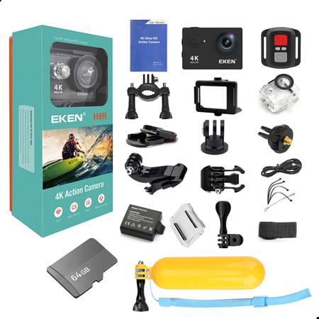 Imagem de Kit Câmera Filmadora Eken H9R 4K Wi-Fi + 64GB + Bastão flutuante Estabilizador de Imagem EIS Controle Remoto