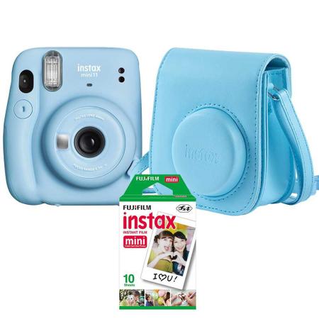 Combo Câmera Fujifilm Instax Mini 11 Azul + 10 Fotos + Bolsa +