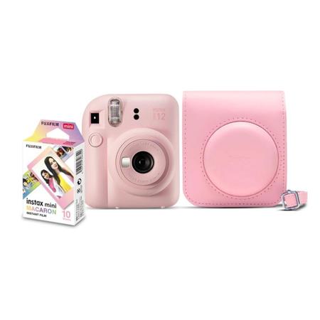 Imagem de Kit Câmera Instantânea Fujifilm Instax Mini 12 Rosa + Pack 10 filmes Macaron + Bolsa Rosa Gloss
