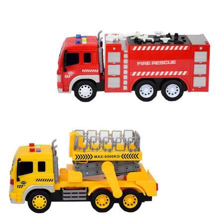 BBR Toys KIt caminhão de brinquedo infantil para criança a fricção  Plataforma e Bombeiro BBR