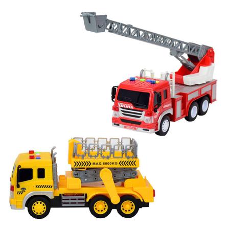 BBR Toys KIt caminhão de brinquedo infantil para criança a fricção  Plataforma e Bombeiro BBR