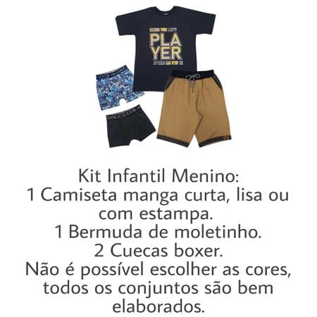 Kit Camiseta Bermuda + Cuecas Boxer Infanto Juvenil Menino - Paraíso do Conjunto Imagem de Kit Camiseta Bermuda + Cuecas Boxer Infanto Juvenil Menino