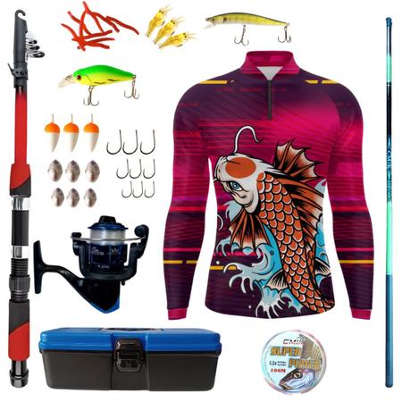 Imagem de Kit Camiseta De Pesca Mais Artigos De Pesca Isca Molinete 