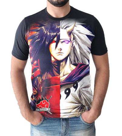 Camisetas Naruto 12 modelos disponíveis tecido 100% algodão fio 30.1, Preta  com símbolo da AKATSUKI.