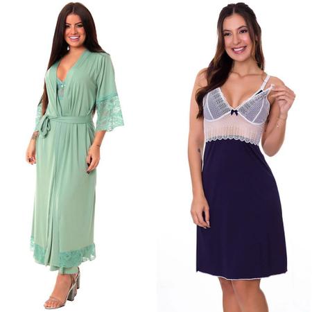 Imagem de KIT Camisola Longa Maternidade com Robe + Camisola Gestante Moda de Baixo - V219