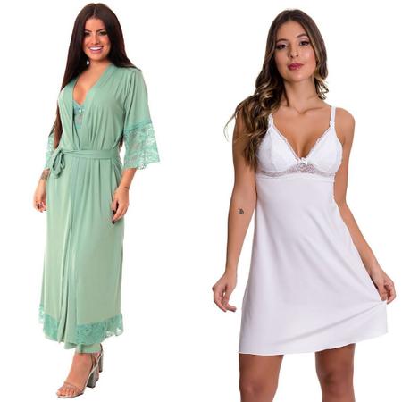 Imagem de KIT Camisola Longa Maternidade com Robe + Camisola Gestante Moda de Baixo - V219