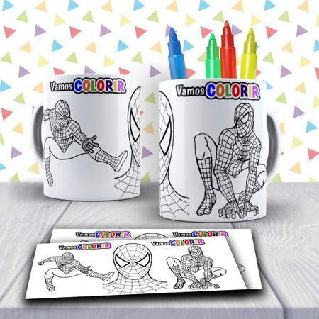 Caneca Personalizada Homem Aranha Para Colorir + Canetinhas