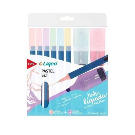 Imagem de Kit Caneta Tris Liqeo pastel + Marca texto Mini