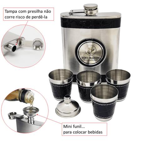 Imagem de Kit Cantil Porta Bebidas 4 Copos Shot Funil Whisky Presente Pai DY8839