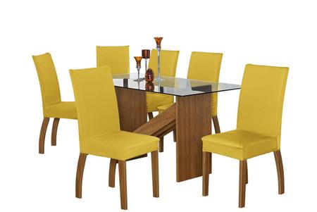 Imagem de Kit Capa Cadeira De Jantar Malha E Elástico 04 Peças Amarelo