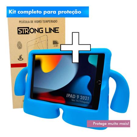 Imagem de Kit Capa Case Infantil Ipad 9 9ª Geração 2021 Kids Macia Resistente Anti Impacto + Pelicula