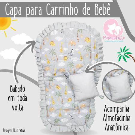 Imagem de Kit Capa de Bebê Conforto + Capa de Carrinho + Jogo Protetor de Cinto + Capota Solar - Mãe e Filho Enxovais