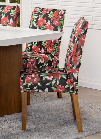 Imagem de Kit Capa de Cadeira 4 Peças Sala de Jantar Protege o Estofado Renova o Visual Malha Gel Estampa 21 Floral Vermelho e Pre