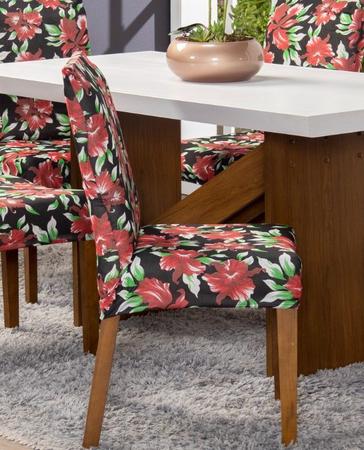 Imagem de Kit Capa de Cadeira 4 Peças Sala de Jantar Protege o Estofado Renova o Visual Malha Gel Estampa 21 Floral Vermelho e Pre