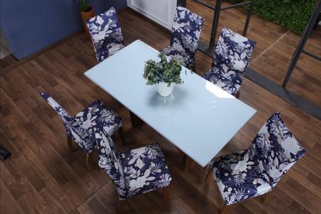 Imagem de Kit Capa de Cadeira 4 Peças Sala de Jantar Protege o Estofado Renova o Visual Malha Gel Estampa 6 Floral Azul Marinho