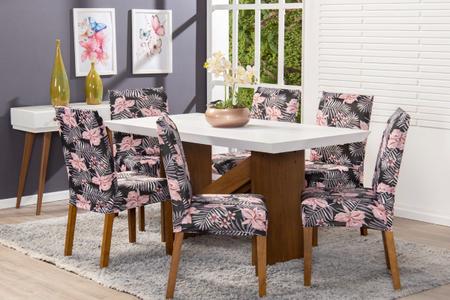 Imagem de Kit Capa de Cadeira 6 Peças Sala de Jantar Protege o Estofado Renova o Visual Malha Gel Estampa 23 Floral Rosa e Cinza