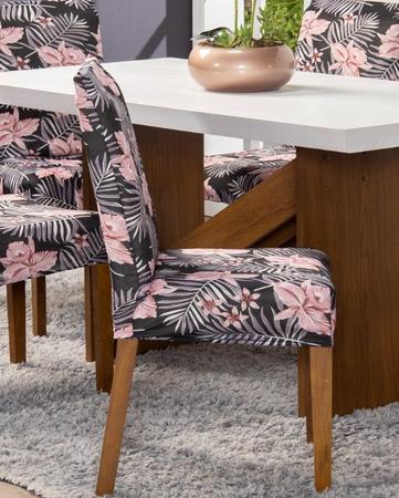 Imagem de Kit Capa de Cadeira 6 Peças Sala de Jantar Protege o Estofado Renova o Visual Malha Gel Estampa 23 Floral Rosa e Cinza