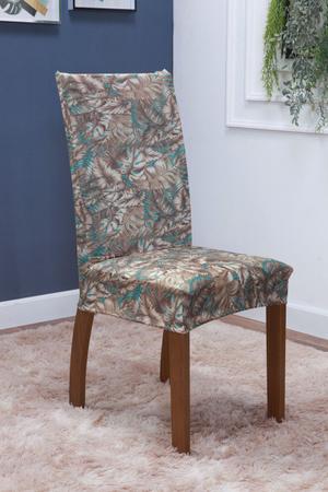 Imagem de Kit Capa de Cadeira 6 Peças Sala de Jantar Protege o Estofado Renova o Visual Malha Gel Estampa 9 Floral Azul e Bege