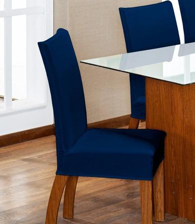 Imagem de Kit Capa de Cadeira 6 Peças Sala de Jantar Protege o Estofado Renova o Visual Malha Gel Mista 6 Floral Azul Marinho