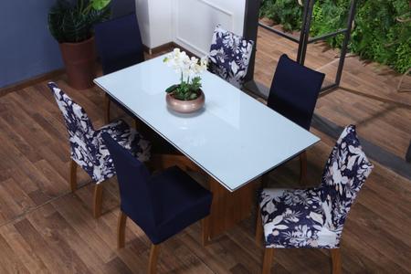 Imagem de Kit Capa de Cadeira 6 Peças Sala de Jantar Protege o Estofado Renova o Visual Malha Gel Mista 6 Floral Azul Marinho