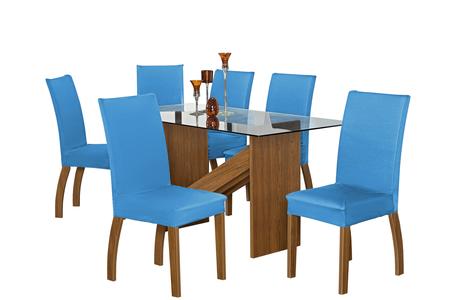 Imagem de Kit Capa De Cadeira Jantar E Escritório 4 Peças Malha Gel Com Elástico Azul Turquesa