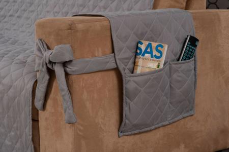 Imagem de kit capa de sofá 2 e 3 lugares com laço tecido microfibra cinza