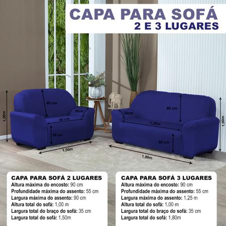 Imagem de Kit Capa De Sofá Lisa 3 E 2 Lugares Cor Azul Royal