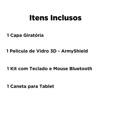 Imagem de Kit Capa Giratória Para Galaxy Tab S7 Plus 12.4" + Teclado e Mouse Bluetooth + Pelicula de Vidro 3D - ArmyShie