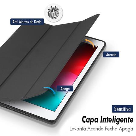 Imagem de Kit Capa Ipad Air 2 2014 A1566 A1567 Tela 9.7 Smart Porta Pencil Emborrachada Case Preta + Pelicula